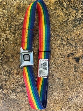 Rainbow Stripe Unisex Belt with Silver Seat Belt Buckle